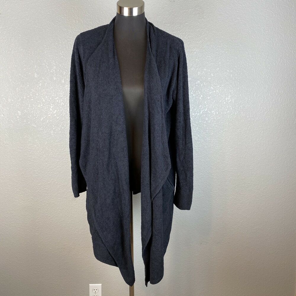 Barefoot Dreams Cozychic Lite Island‎ Wrap Cardigan Sweater L XL Black Pockets